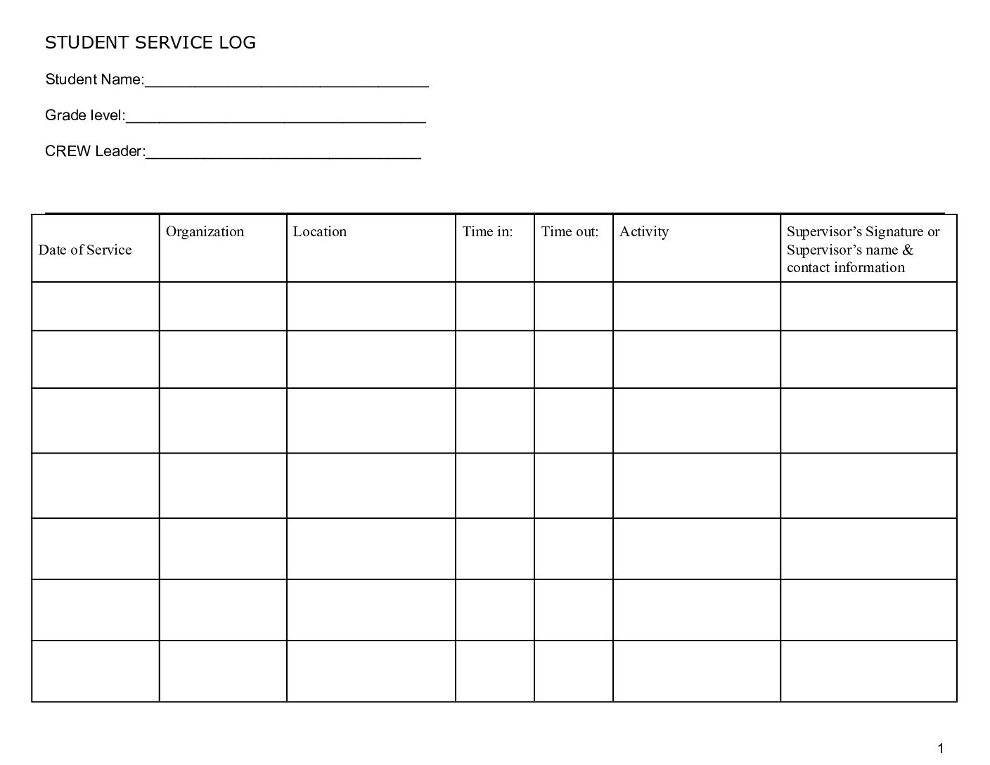 Blank Community Service Log 44 Printable Community Service Forms (MS