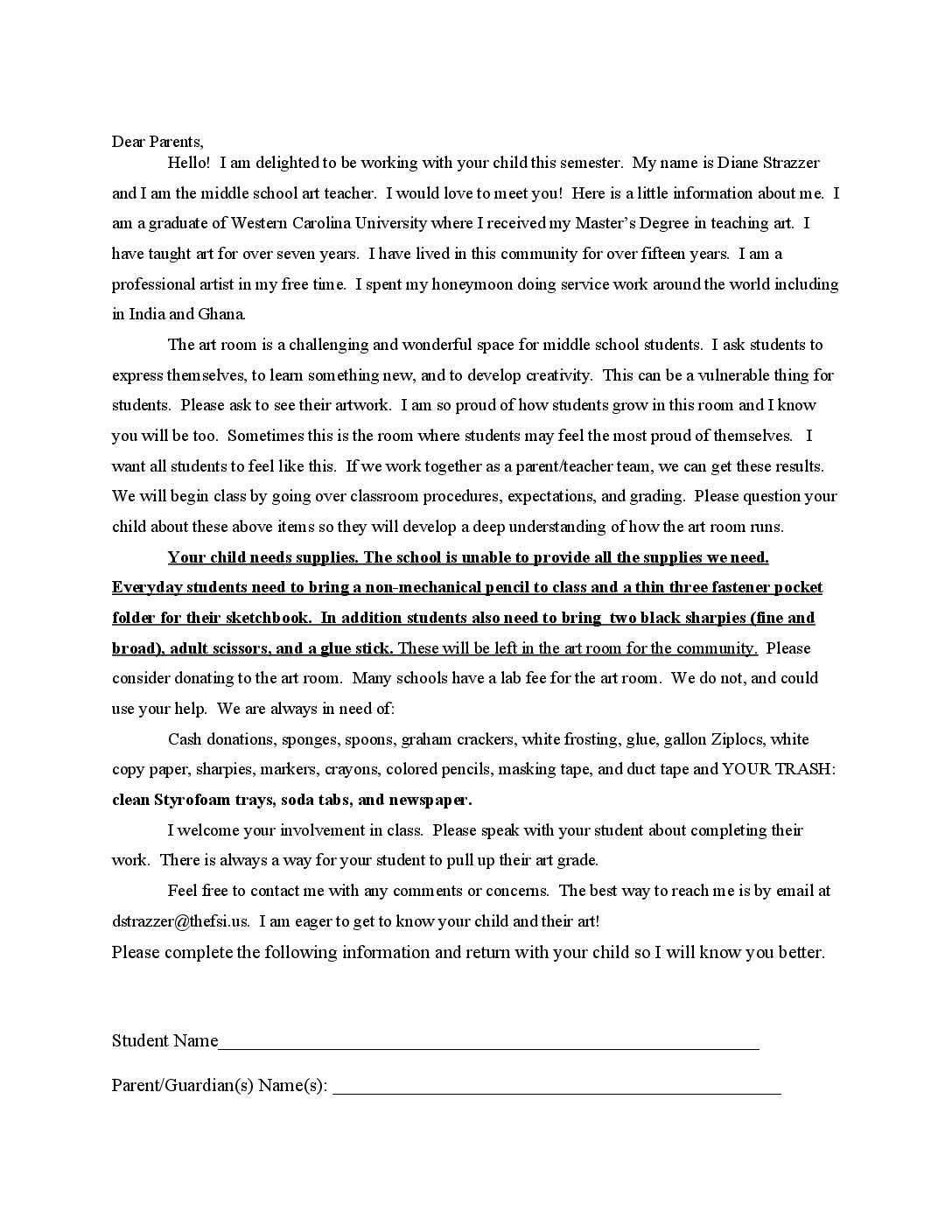 Parent Teacher Conference Letter To Parents Examples